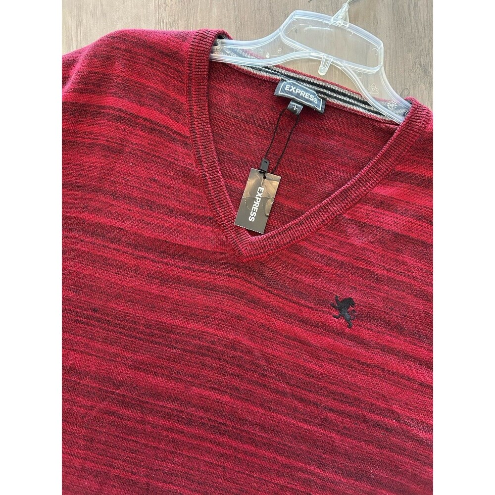 NEW! Express V-Neck Sweater Mens Size Large Maroon Pullover Long Sleeve